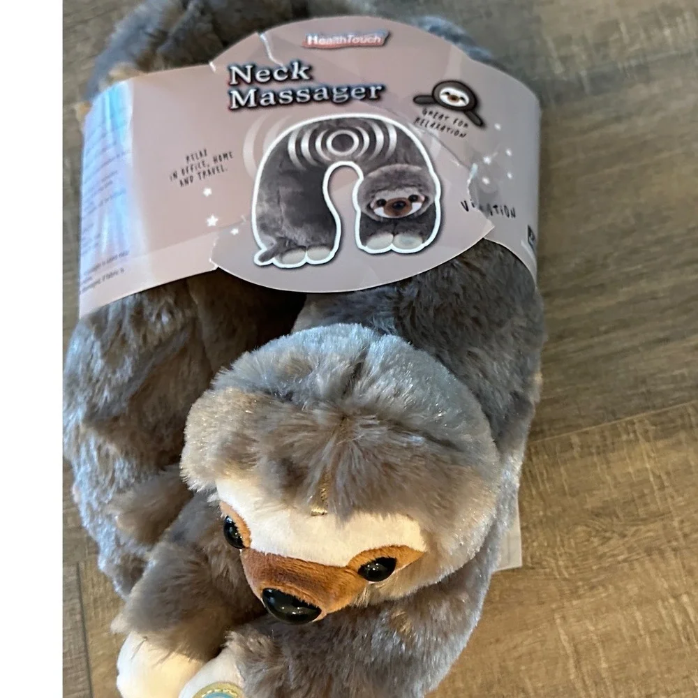 HealthTouch Sloth Vibrating Neck Massager Plush Grey Travel/Home/Work Pillow New
